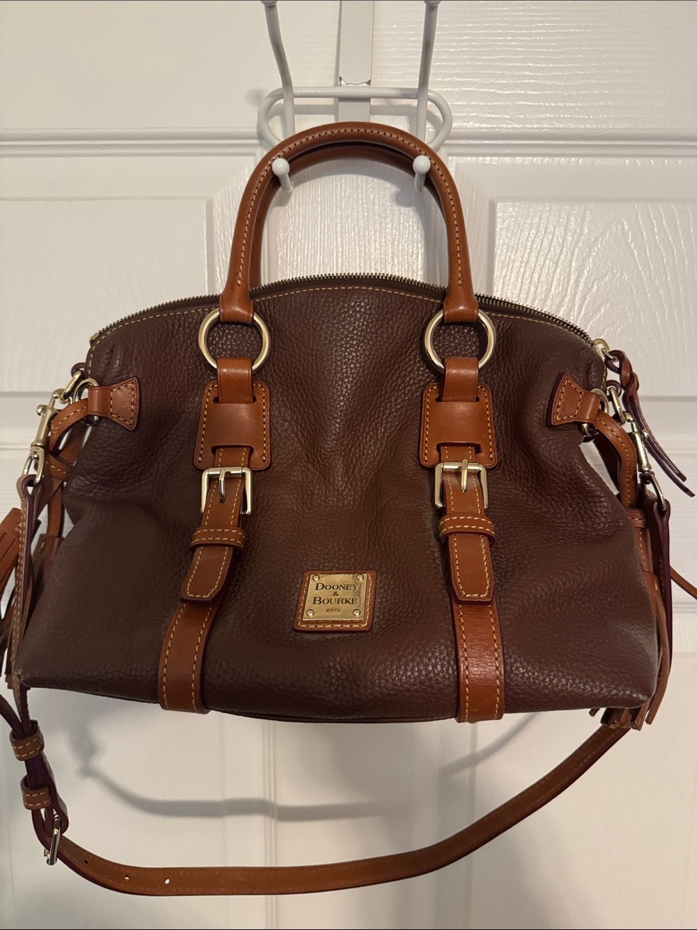 Dooney & Bourke Brown Leather Satchel with Tan Accents